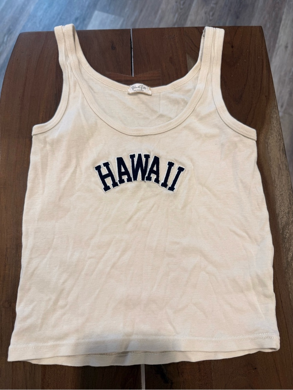 Brandy Melville Cream Tank Top with Navy 'HAWAII' Appliqué